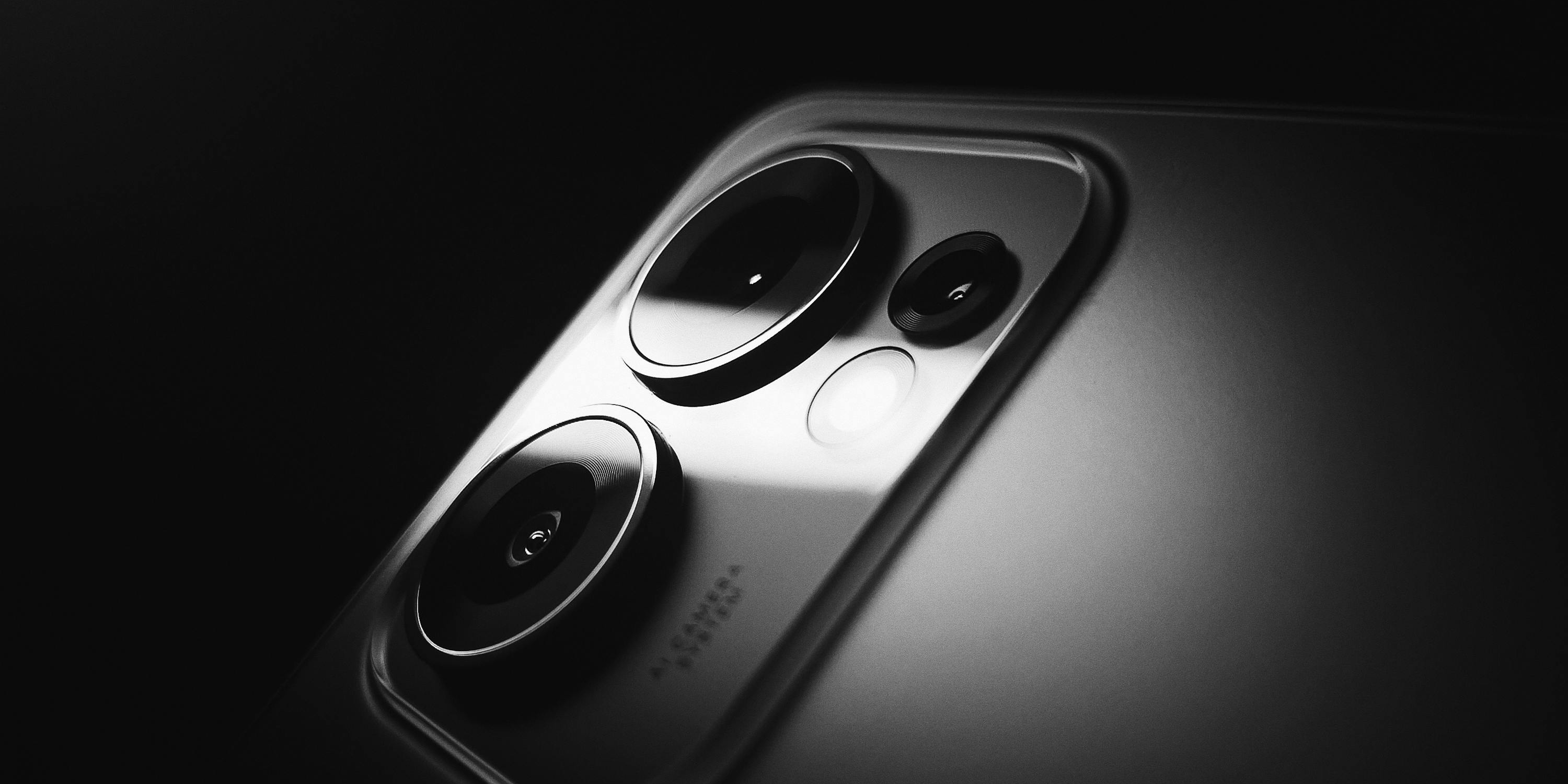 Close-up of Smartphone Camera Lens in Monochrome