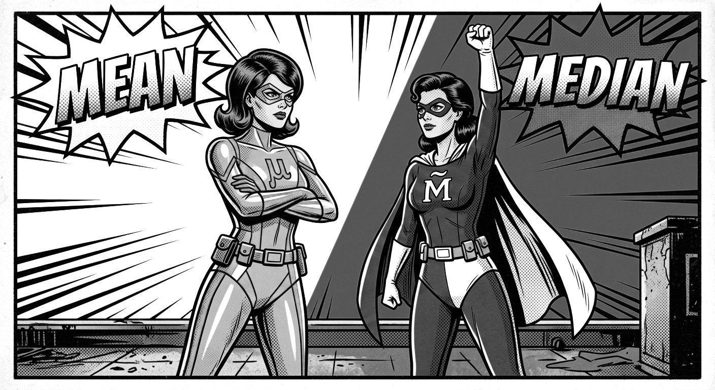 Mean vs Median comic-style illustration