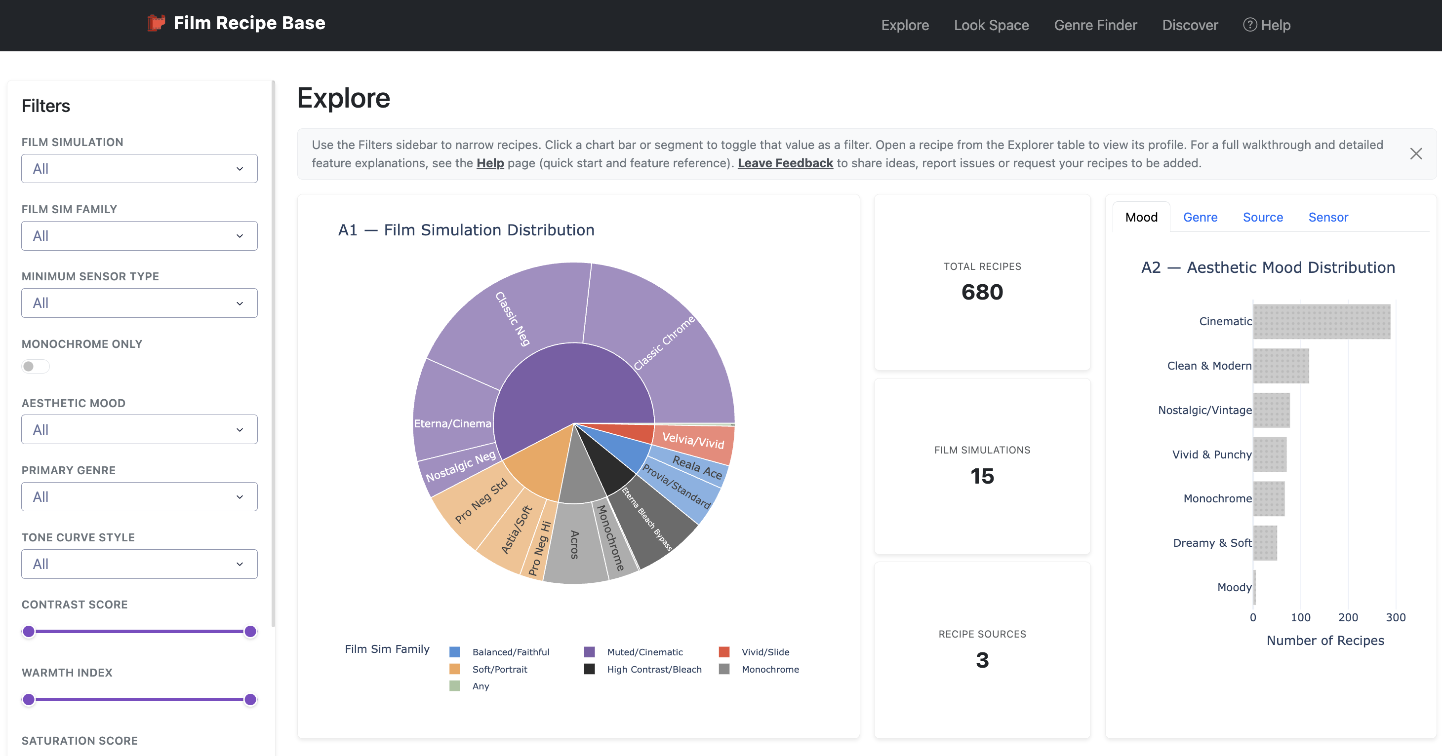Explore page screenshot with sidebar filters